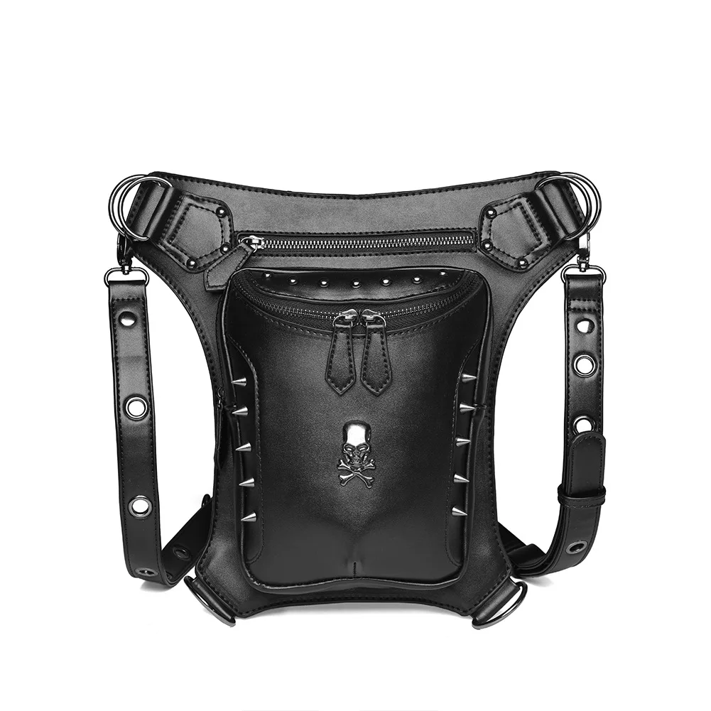

Steampunk Skull Waistbag For Women 2021 New Rivets Cool Design Belt Bag Men Moto Biker Brand Leg Waist Bags Male Retro Rock Pack