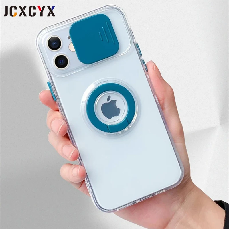 

Transparent Armor Ring Holder Stand Bracket Protection Case For iPhone 12 Pro Max MiNi 11 X XS XR 7 8 plus SE 2020 Soft Cover