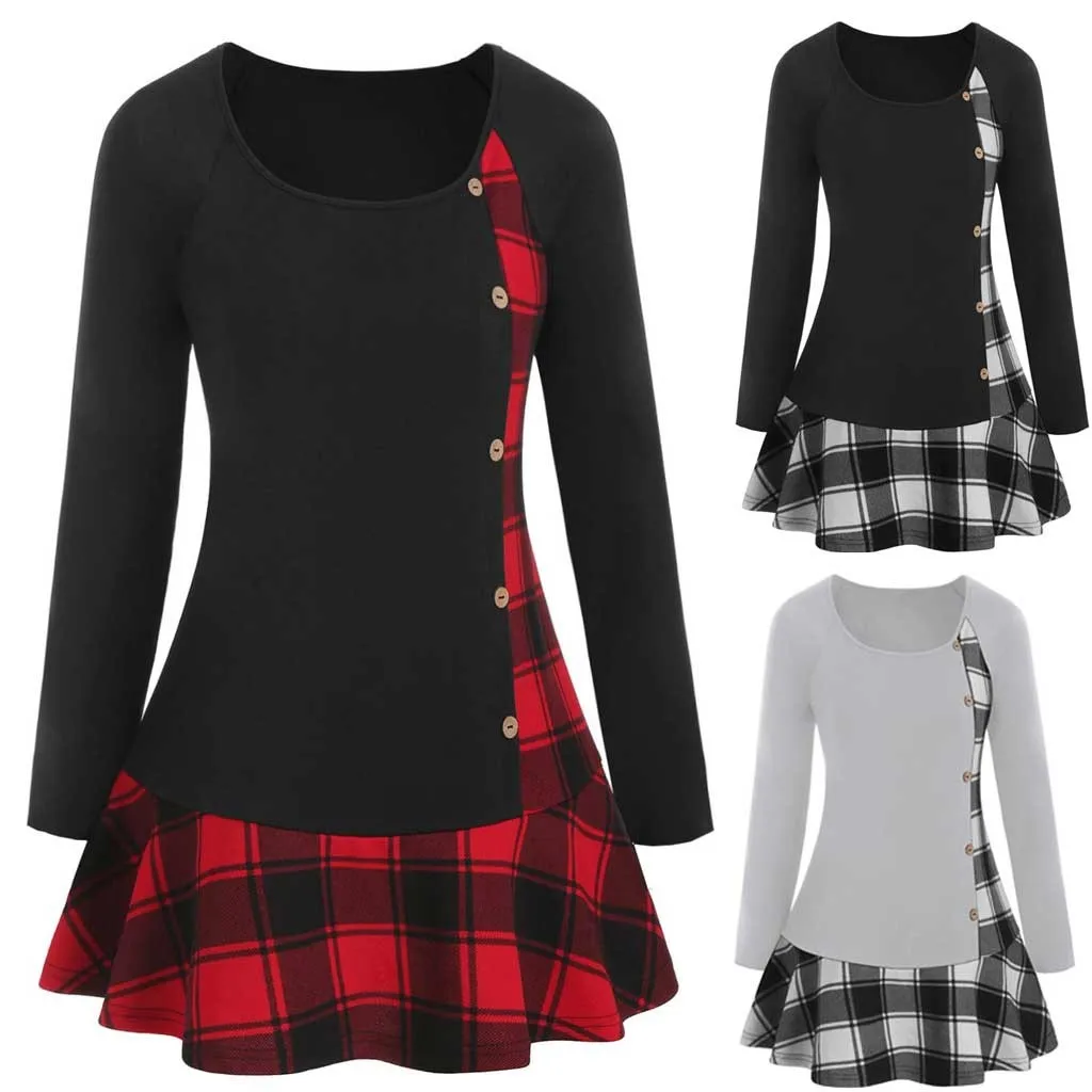 35& Blouse Women Plus Size Plaid Flounce Tops Tunic Checked Panel Sweetheart Neck Boho camisas mujer haut femme туника