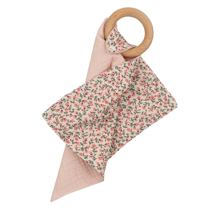 

Baby Soothe Appease Towel with Wooden Teether Newborn Saliva Towel Sleeping Toy