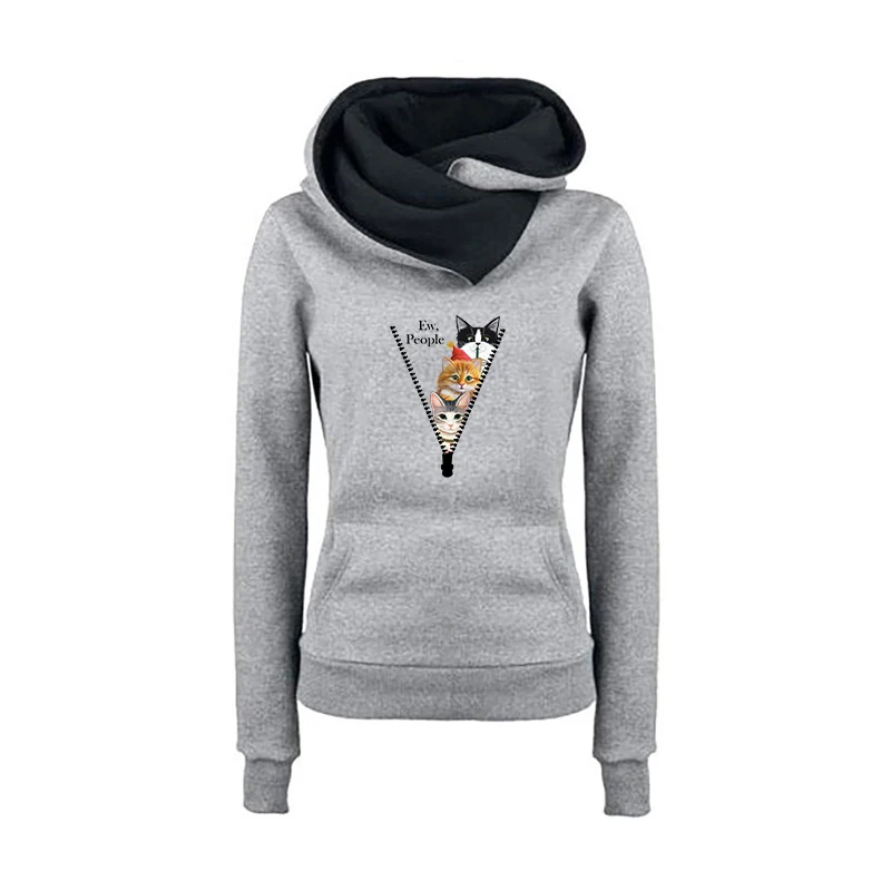 

Y2K2021 Women Spring Warm Hoodies Fleece Oversized Pocket Hooded Casual Sweatshirt Classic Hoody Printed Cat Tops Women Clothing