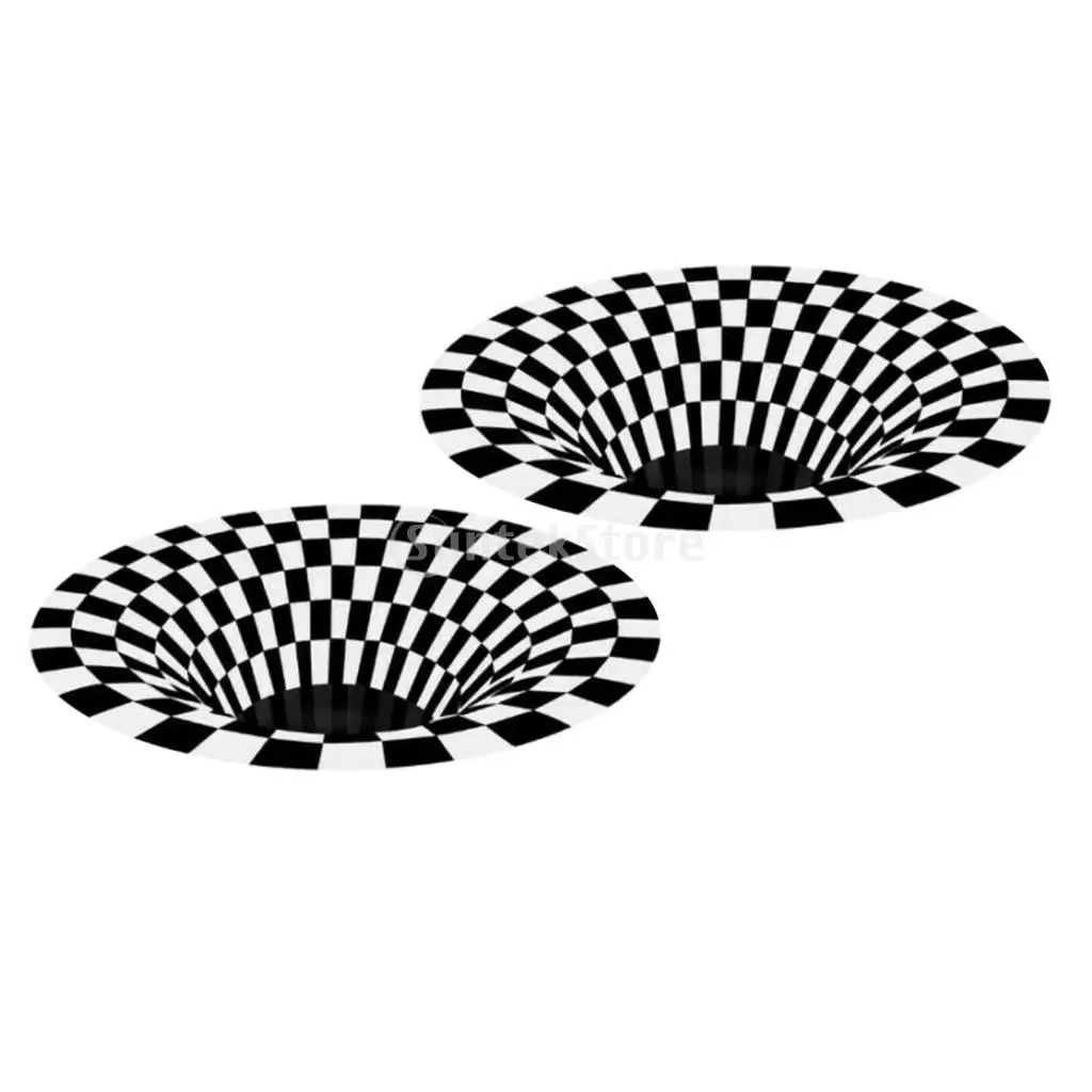

2Pcs 120cm Black White Grid Carpet 3D Illusion Floor Mat Anti-Slip