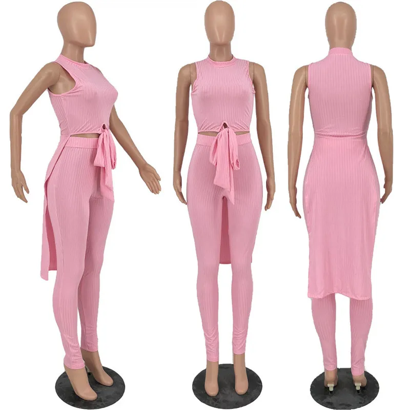 

YEYA High Elasticity Two Piece Sets Lace Up O Neck Strapless Tanks Top and Tight Pencil Pants Casual Joggers Fitness Tracksuits