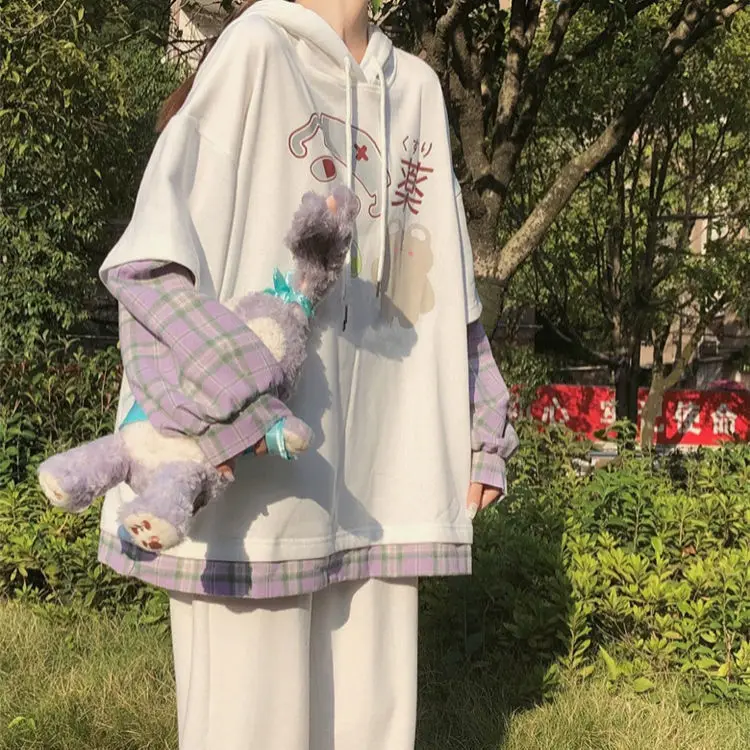 Осенне-зимний костюм для девушек Корейская версия свободного кроя с капюшоном и