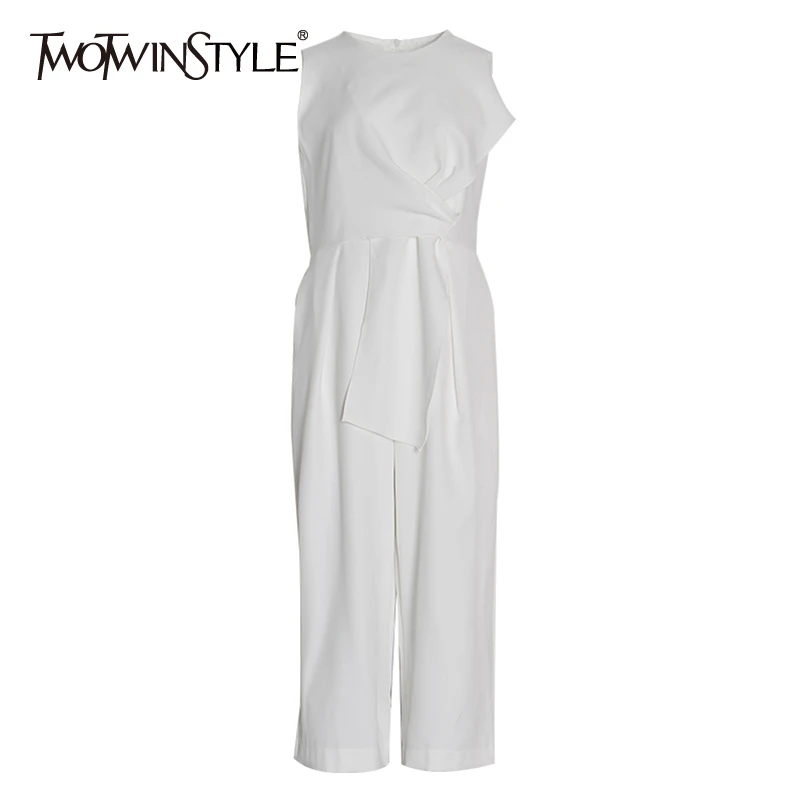 Женский комбинезон TWOTWINSTYLE белый повседневный с круглым вырезом без рукавов