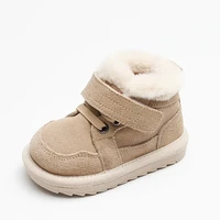 winter genuine leather solid color baby boys girls snow boots wool children shoes for 1 3 years