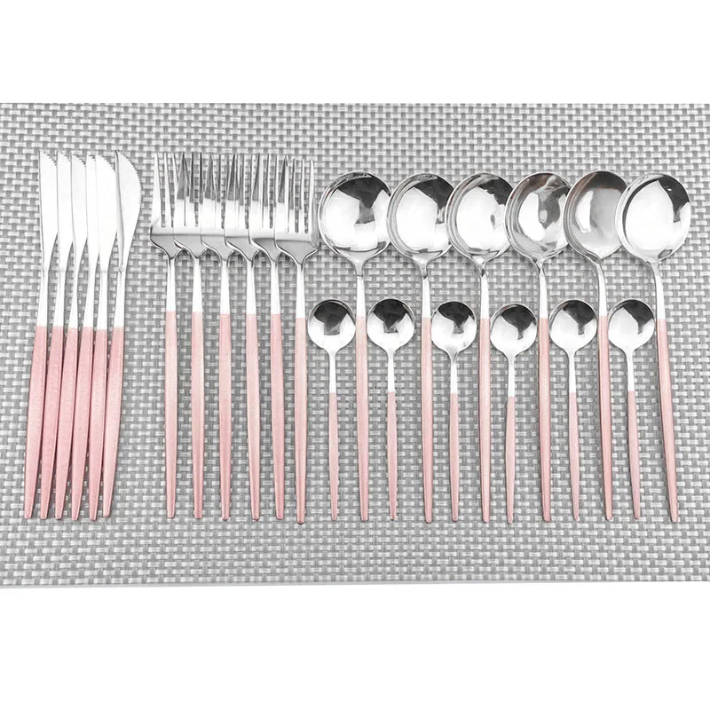16pcs Double Color White Gold Dinnerware Sets 304 Stainless Steel Cutlery Set Handle Silver Knife Fork Spoon Tableware Party | Дом и сад