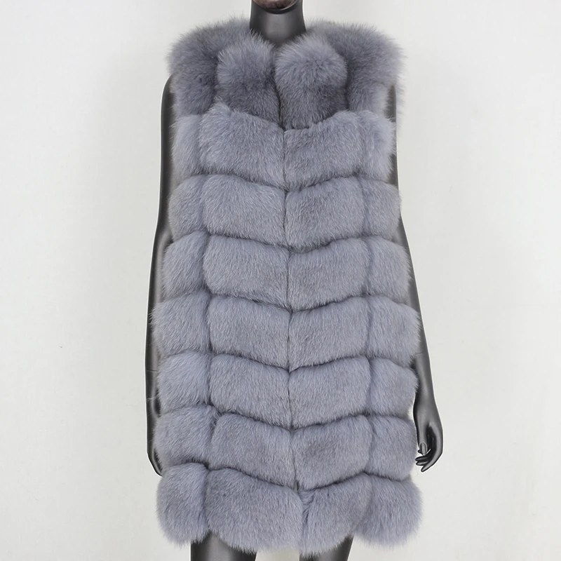 Женский Длинный жилет из лисьего меха Зимняя Толстая теплая куртка 2020