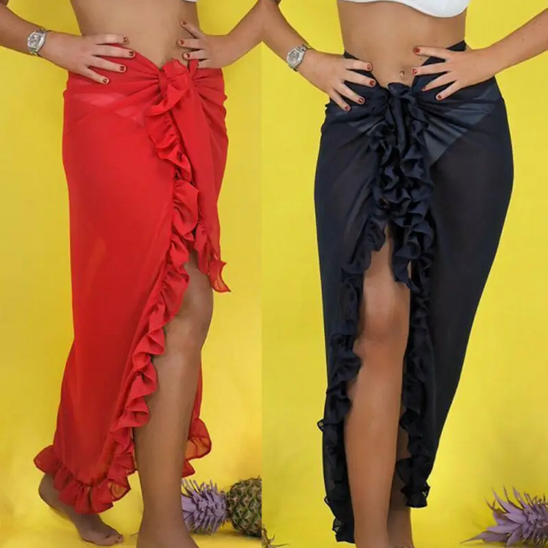 

Summer Women High Waist Beach Skirt Bikini Cover Up Wrap Scarf Swimwear Split Sarong Skirt Beachwear