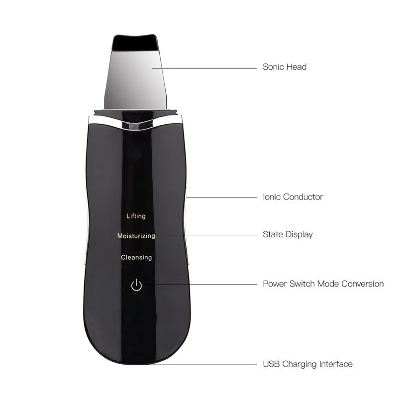 

Ultrasonic Face Cleaning Skin Scrubber Facial Cleansing Peeling Machine Pore Cleaner + EMS LED Anti Aging Facial Massager