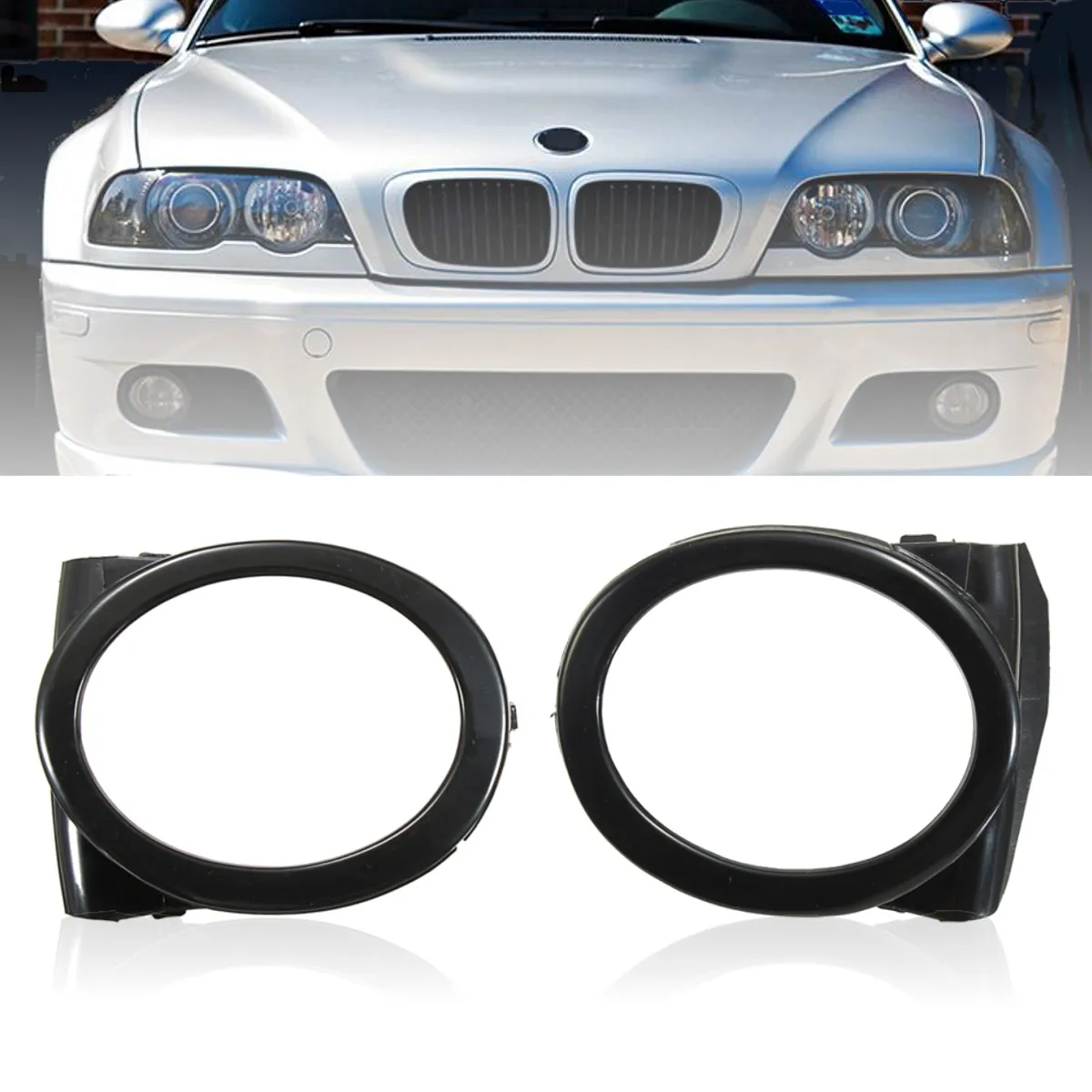 1 Pair Black Car Fog Light Covers for BMW E46 M3 Style 2001 - 2006 Left+Right Front Bumper Light Surround Cover
