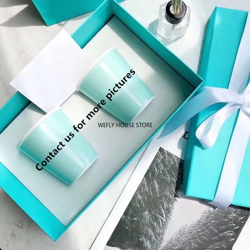 

Blue Ceramics Mugs Coffee/Tea/Milk/Water Cups 2 Pieces Set WIth Box & Bag Wedding Birthday Gifts Party Drinking Utensils 300ML