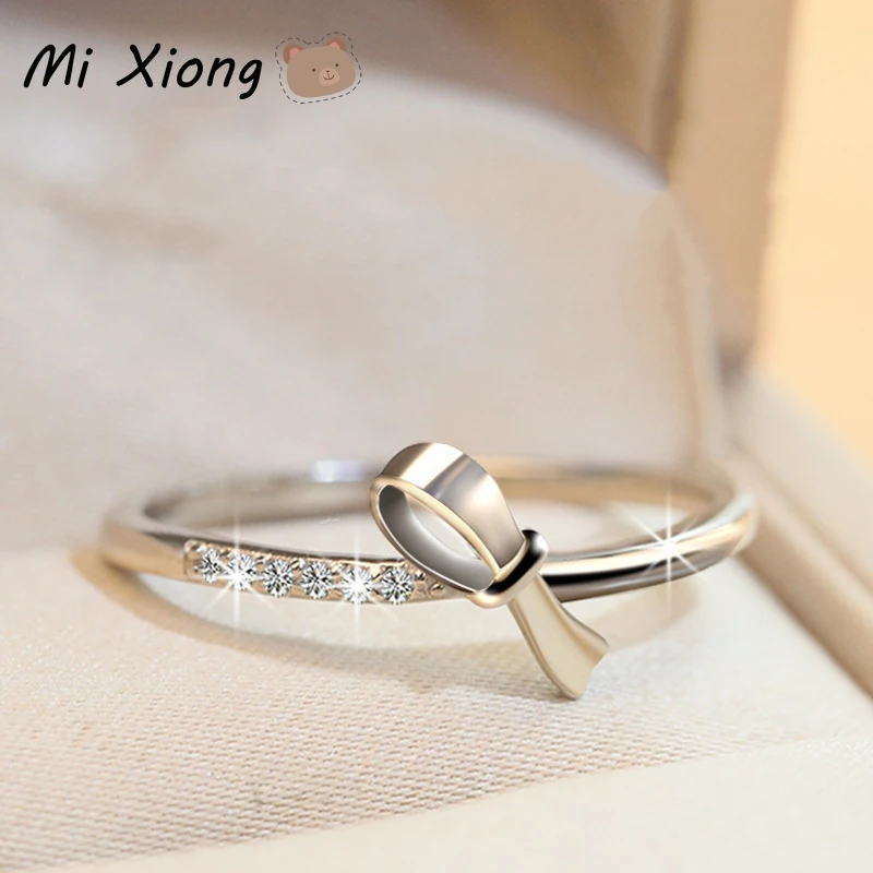 

Женские кольца-бабочки Mi Xiong из серебра 925 пробы с оригинальным милым кристаллом и бантом, Роскошные Очаровательные брендовые ювелирные укр...