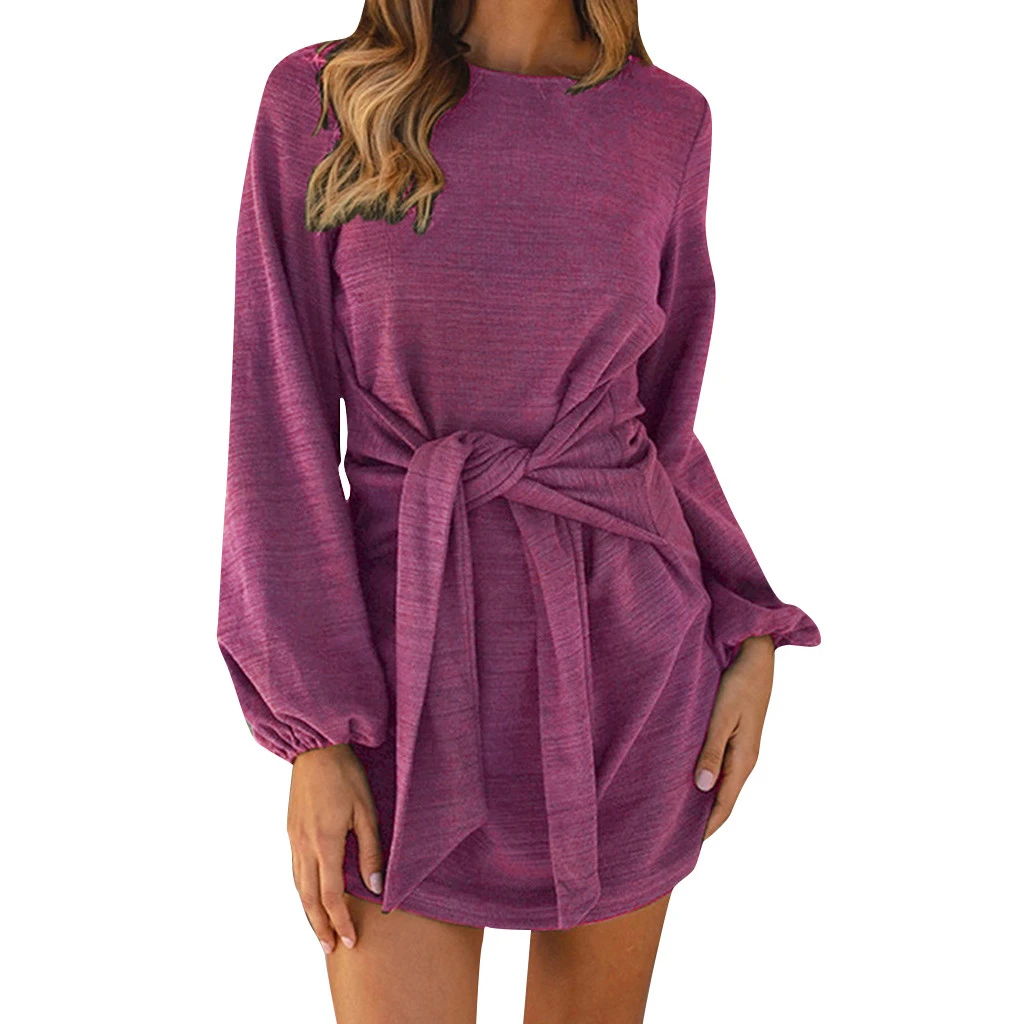 Женское облегающее платье футляр с круглым вырезом бантом|Женские платья| |