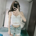 Женский летний вязаный укороченный топ без рукавов на молнии, сексуальный Однотонный свитер с v-образным вырезом на бретельках, Приталенный жилет с вырезом на талии, Клубная одежда