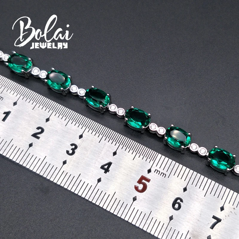 

Bolaijewelry,Created Nano emerald bracelet oval 5*7mm gemstone with 925 sterling silver fine jewelry women anniversary gift