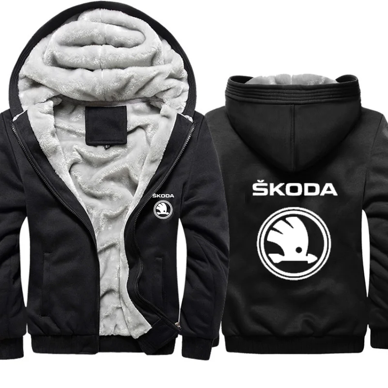 

Skoda car logo printed jacket men's Hoodie winter thickened warm polar cotton zipper camouflage Hoodie men's coat