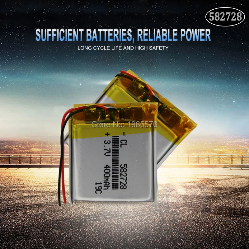 

582728 3.7V 400mAh Lithium Polymer Li-Po li ion Rechargeable Battery For smartwatch GPS Bluetooth PDA speaker Lipo cell
