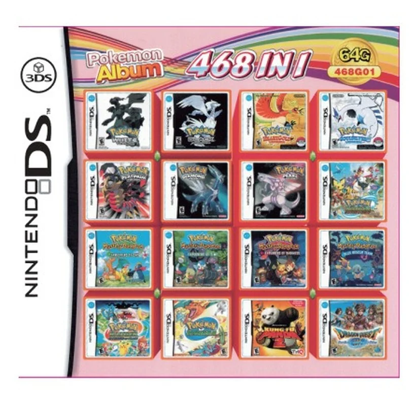 

Альбом для видеоигр Pokemon 468 в 1, картридж для консоли Nintendo DS 3DS 2DS NDS NDSL NDSI