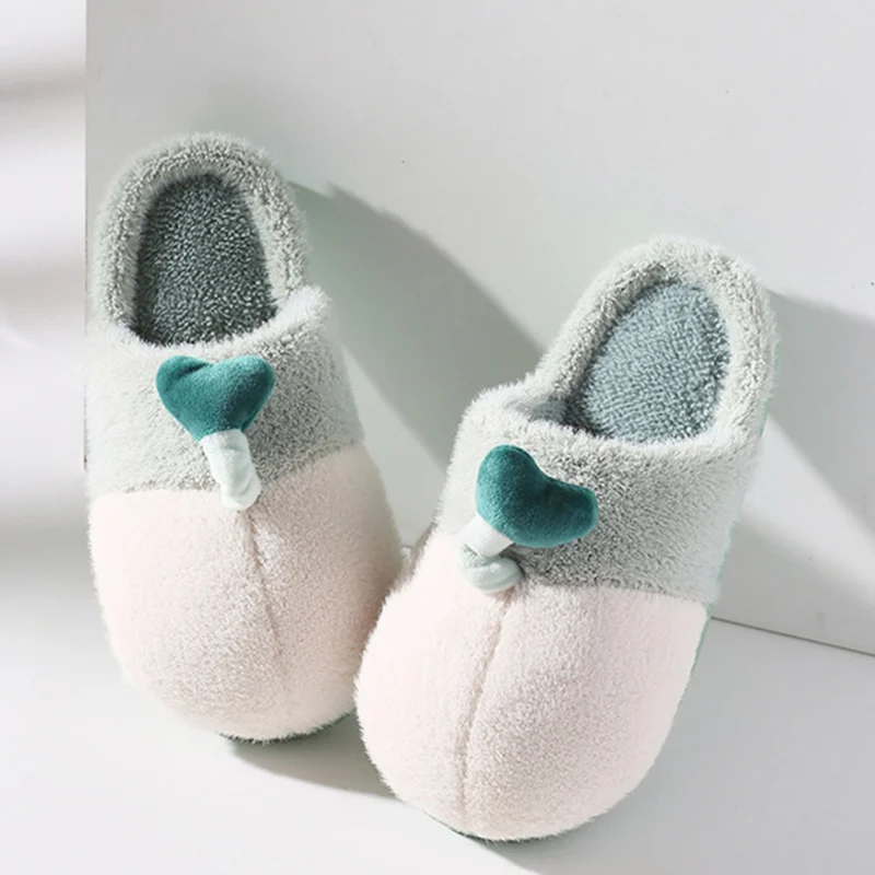 Warm Soft Women Slippers Women Heart Cotton Slipper Winter Non-Slip Floor Home Furry Slippers Shoes Bedroom Female Male Footwear