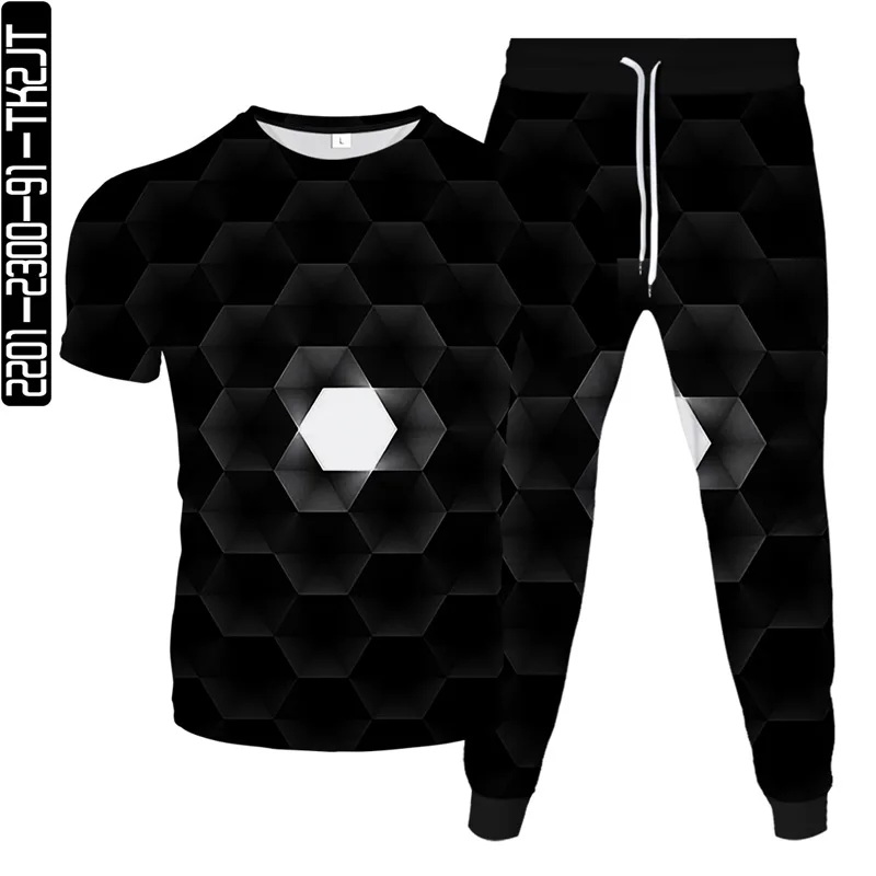 

2021 summer men's new T-shirt + sports pants two-piece 3D printing three-dimensional element fashion sports casual wear S-6XL