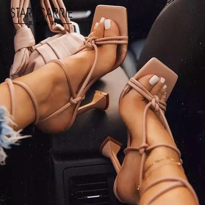

European and American sandals women 2021 new summer net red tassel open toe stiletto strap fashion women's high heels