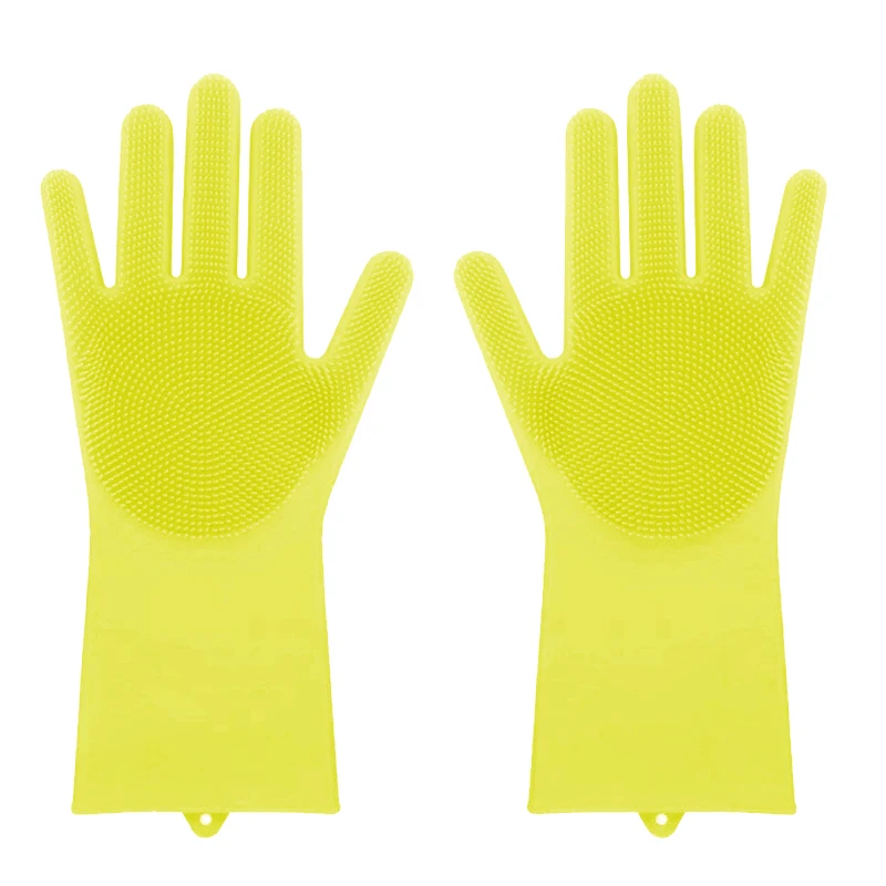 Yellow Волшебные силиконовые перчатки, перчатки для мытья посуды, мытье посуды с Скруббером, блюдо для кухни, 1 шт - Цвет: Yellow