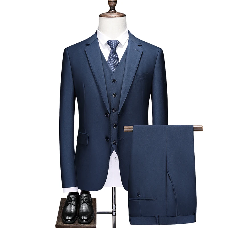 

(Jacket+Vest+Pants) Boutique suit set Solid Color Single Breasted Slim Fit Male Blazer Wedding Groom Tuxedo Mens Suits 3 Piece