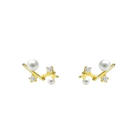 fashion pearl zircon gemstone stud earrings 925 silver jewelry ear accessories for women wedding party bridal gifts wholesale