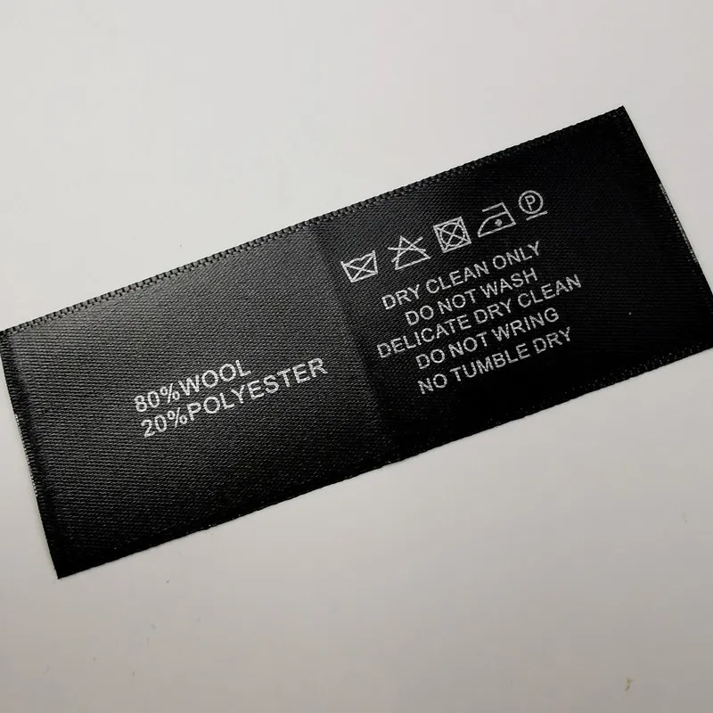 100pcs 100%WOOL stock sale soft black satin silk-screen printing care label ribbon cloth washing tag | Дом и сад