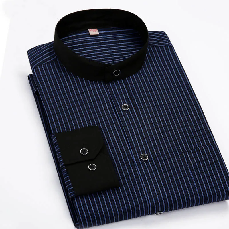 

Plus Large Size Trendy Patchwork Mens Dress Shirts Business Casual Long Sleeved Shirt Classic Striped Male Social Club