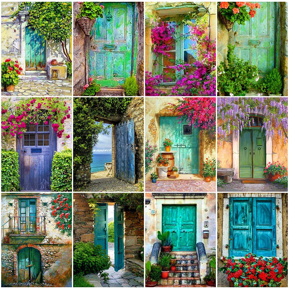 

HUACAN 5D Diamond Painting Full Square Door Flowers Embroidery Cross Stitch Scenery Mosaic Handmade Home Decor Diamond Art
