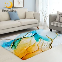 BlessLiving Marble Large Carpet for Living Room White Blue Golden Soft Floor Mat Luxury Area Rug Beautiful Modern Alfombra 1pc