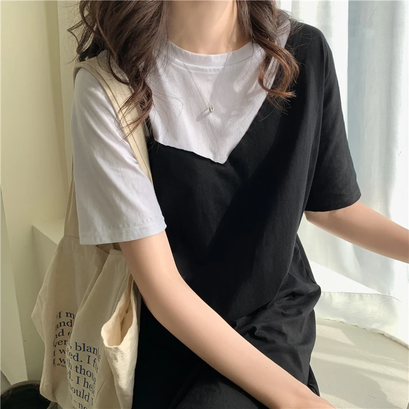 100% хлопок 3 размера M-xl черный белый базовый свободный длинный дизайн летняя