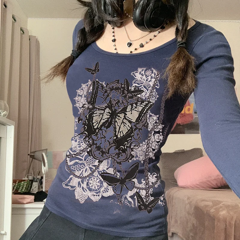 

hirigin Harajuku Casual Print Grunge Vintage T-shirt Women Fall Cotton Fashion Graphic Tee Shirt Femme Basic Streetwear T Shirts