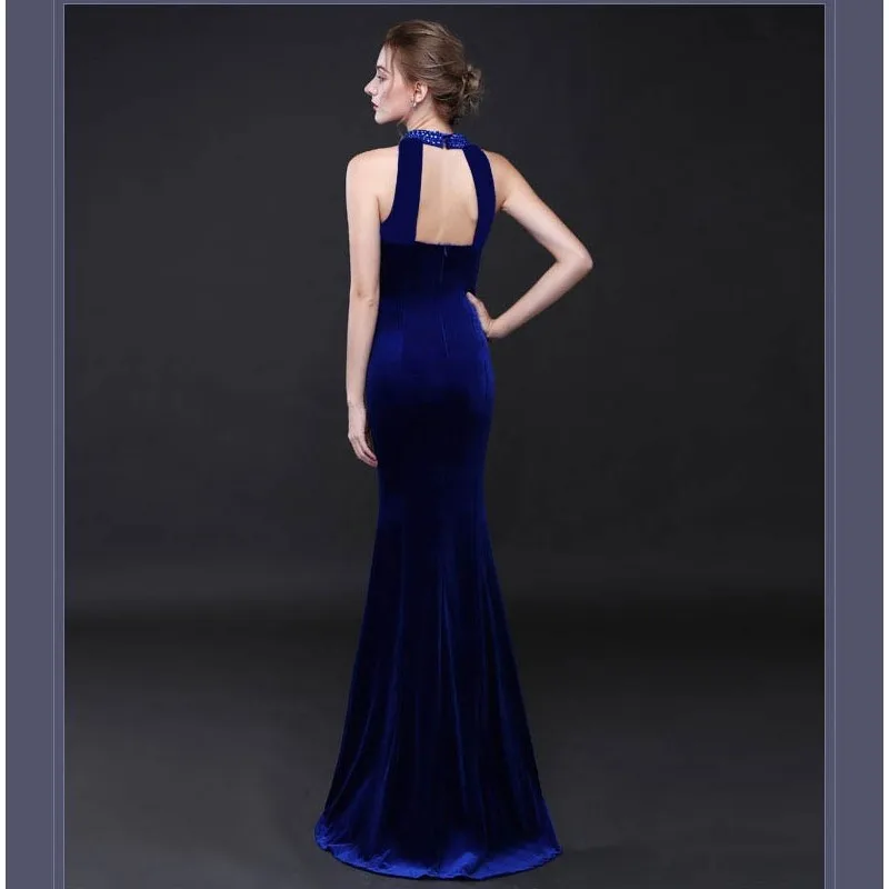 

Women's Pure Color Sleeveless Round Neck Diamond Embellished Backless Fishtail Dress Fashion New Summer Sexy Sleeveless Dress