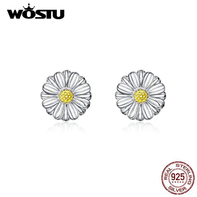 Женские серьги-гвоздики из серебра 925 пробы с цветком Маргаритки | Украшения и