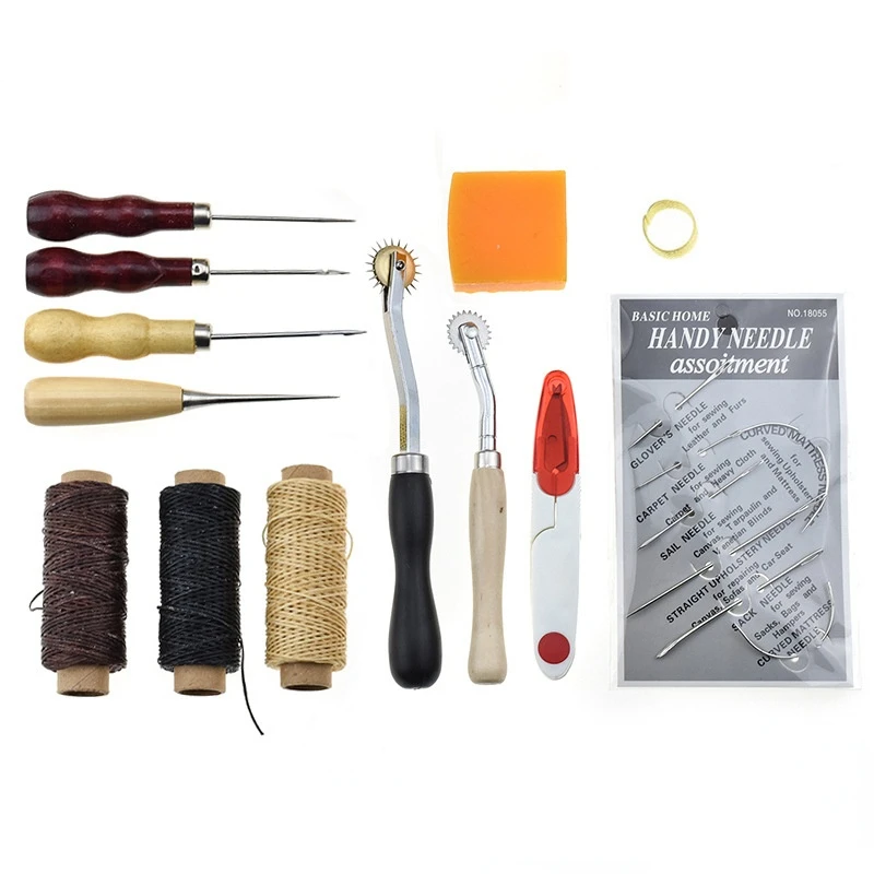 

Household Leather Craft Package Handmade Leather Goods Hand Sewing Set 13 Piece Set of Leather Craft Tools