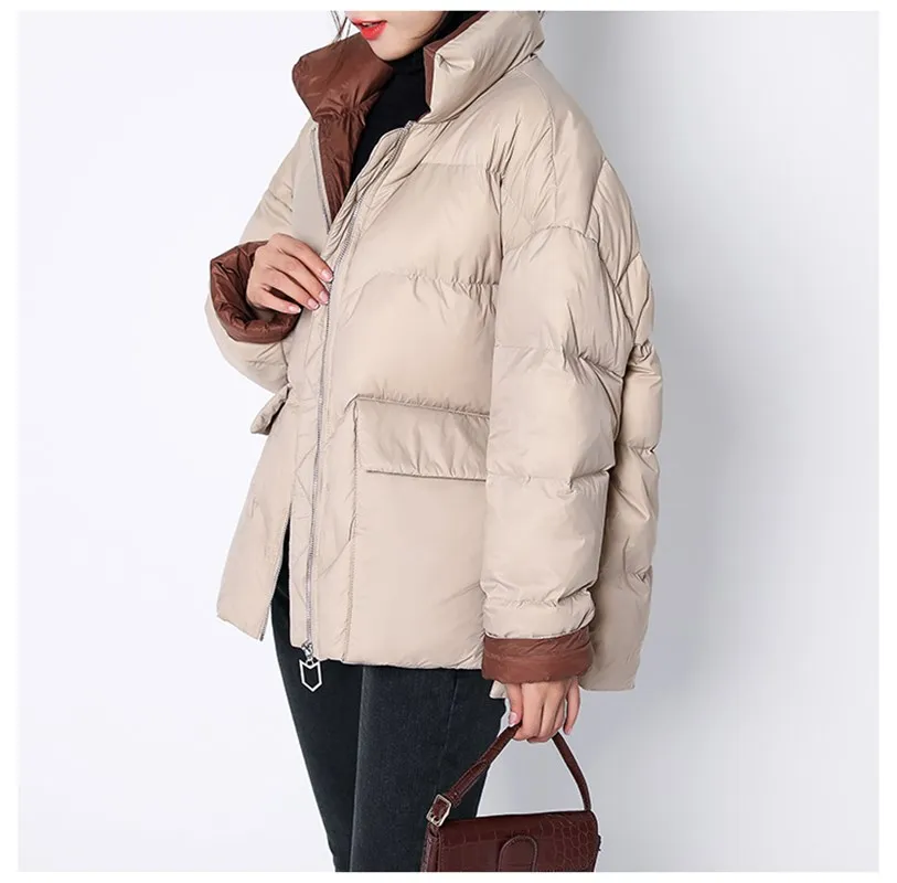 

2020 New Winter Women Stand Collar Ultra Light Down Coat 90% White Duck Down Jacket Zipper Loose Snow Outwear