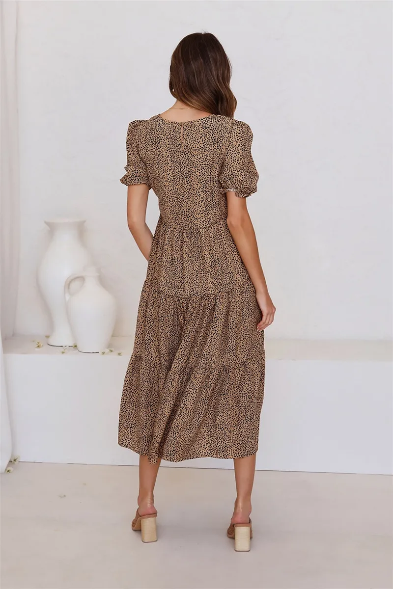 

Elegant New Polka Dot Dress Fashion 2021 Spring Summer Casual Short Puff Sleeve Classic Flowy A-Line Dress for Women robes