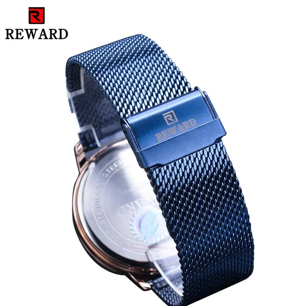 Награда синяя сталь сетка цветной браслет стекло дизайн три циферблата