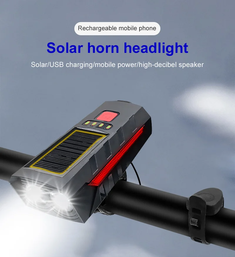 

USB Charging, Dual T6 Front Light, Highlight Night Ride Bicycle Light, Solar Bicycle Front Light With Horn