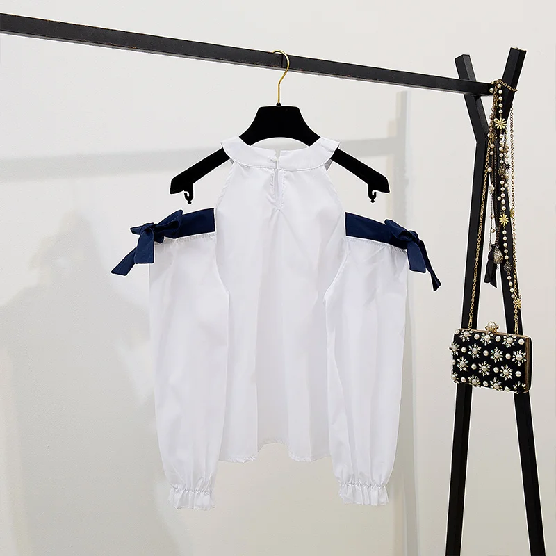 Блузка с бантом на плече и джинсовая короткая юбка Новое поступление комплект