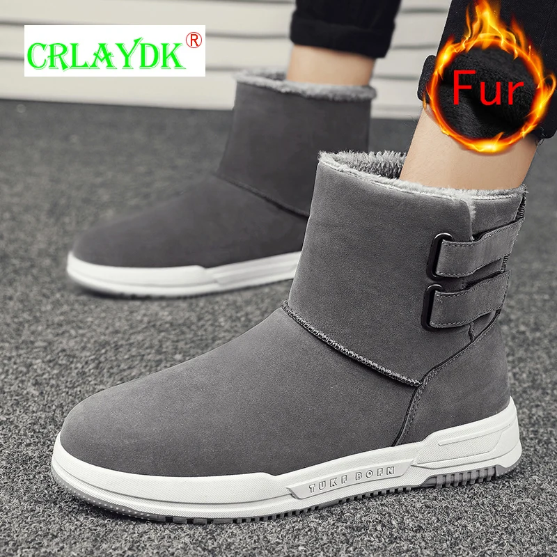

CRLAYDK Fashion Men Winter Fur Lined Boots Buckle Ankle Keep Warm Snow Outdoor Walking Shoes Casual Insulated Anti Slip Booties