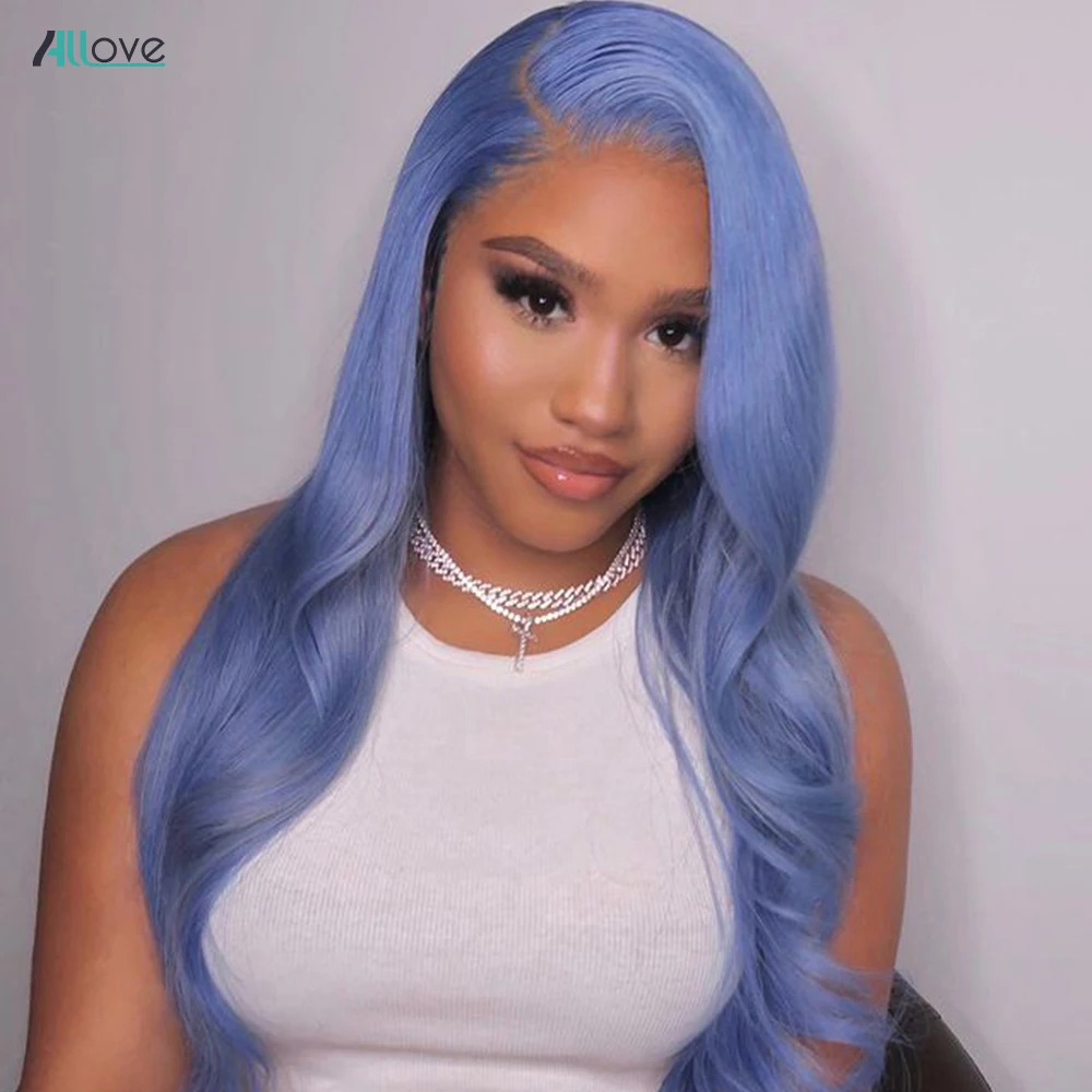 Allove Glueless Blue Wig 13x4 Body Wave Lace Front Wig HD Transparent 99J Lace Front Wigs For Women Brazilian Colored Human Hair