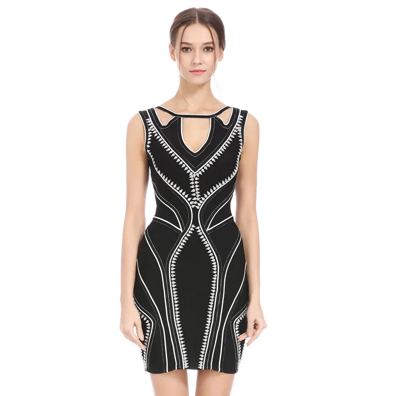 

2021 newSexy deep V hollow out bandage dress banquet annual meeting performance hip short dress