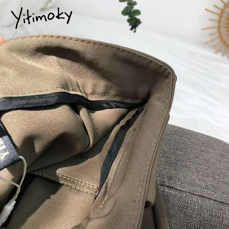 Yitimoky костюмы брюки для женщин свободные с высокой талией черные Хаки серые низ