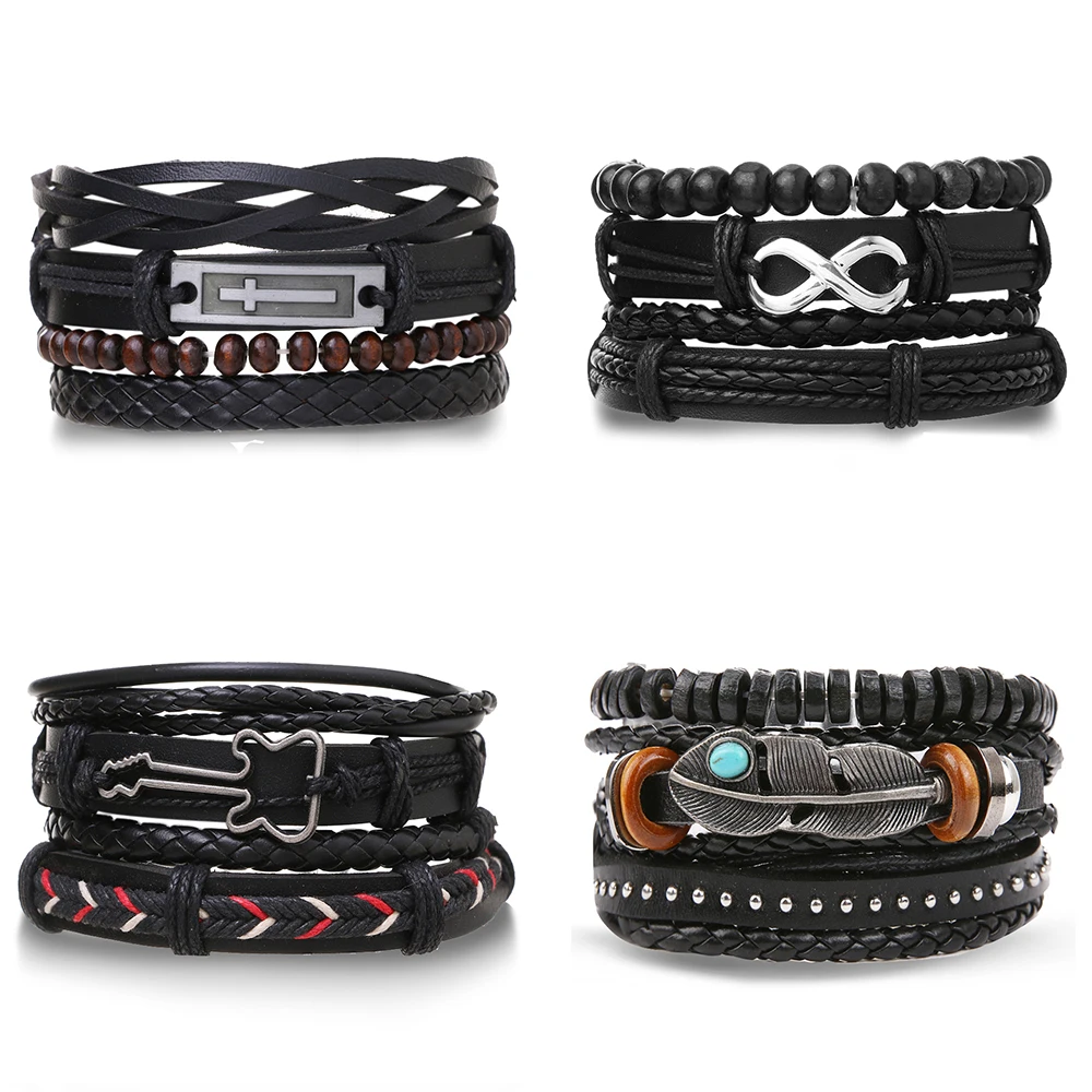 Набор мужских кожаных браслетов DAXI 4 шт./компл. в винтажном этническом стиле