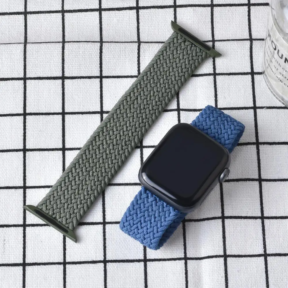 Ремешок плетеный нейлоновый для Apple Watch band 44 мм 40 38 42 эластичный браслет iWatch Series 6 SE