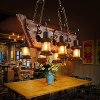 retro solid wood hanging chandelier loft bar vintage industrial old boat wooden suspension indoor decor lighting luminaire